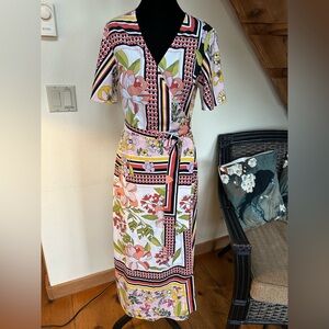 Who What Wear Multicolor Floral Midi Wrap Dress